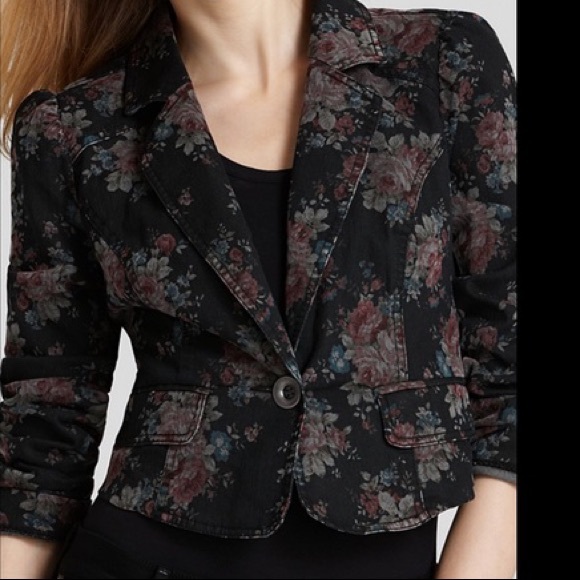 Free People Cropped Floral Print Denim Blazer - Picture 8 of 8